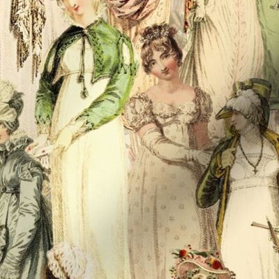 LARGE - little fashion walk  with the Ladies of Pride and Prejudice- My Tribute to Jane Austen- sepia 