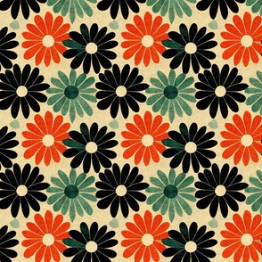 Vintage - retro flowerpower orange black and green floral pattern 