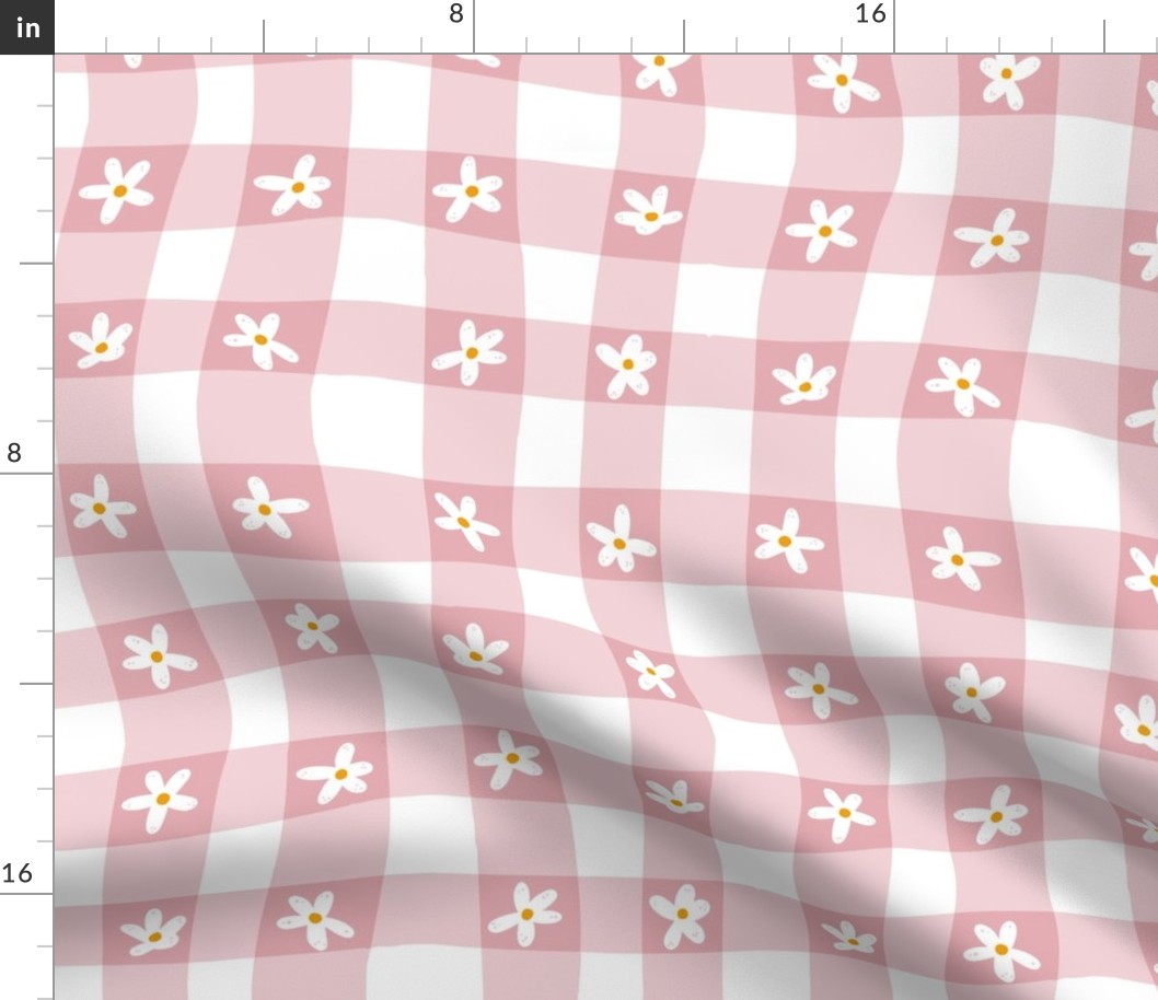 Quirky Gingham| Distorted Gingham| Floral Gingham in cottoncandy pink and white 
