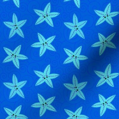 Happy turquoise starfish on dark blue 