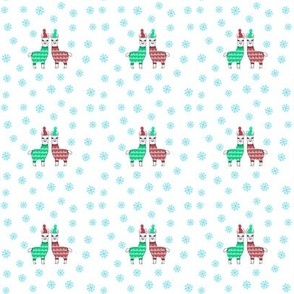 Tiny Christmas llamas in pyjamas on white