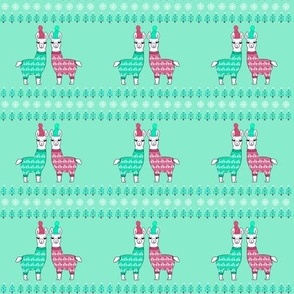 Christmas llamas in pyjamas on green