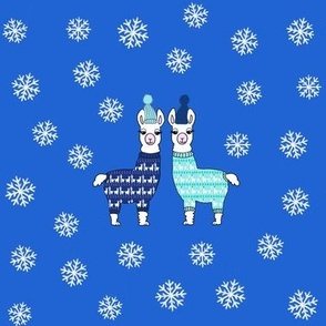 Christmas llamas in pyjamas  blue