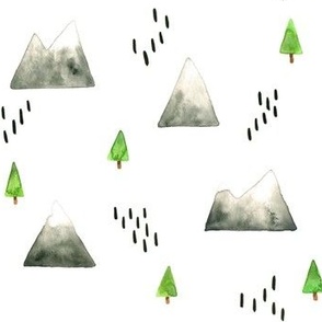 watercolour mountains and trees on white (small)