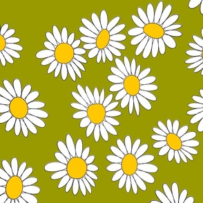 Groovy Retro Daisies Avocado Gold