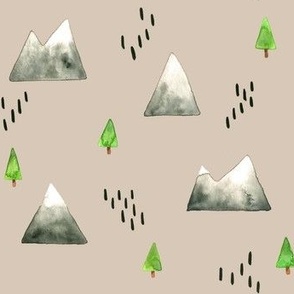 watercolour mountains and trees on tan (small)