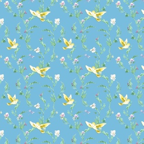 Sky Blue Chinoiserie Wallpaper,  Chinoiserie Fabric Blue