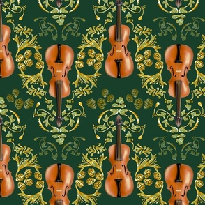 Violin Damask Autumnal - Green and Gold