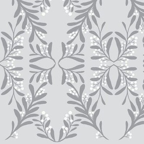 Snowberries Damask on Silver Grey - Large Scale