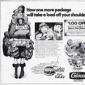 Have A Gino's Bucket of Chicken Christmas 1973 ad