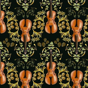 Violin Damask Autumnal - Black and Gold