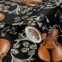 Violin Damask Autumnal - Silver Black Teal