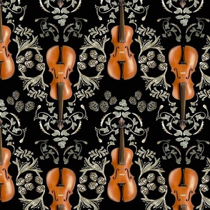 Violin Damask Autumnal - Silver Black Teal