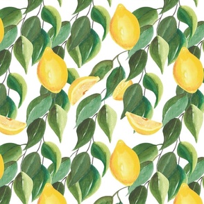 watercolor lemon branches on white background