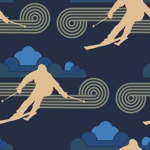 Oversize Retro Snow Ski on Navy with Clouds