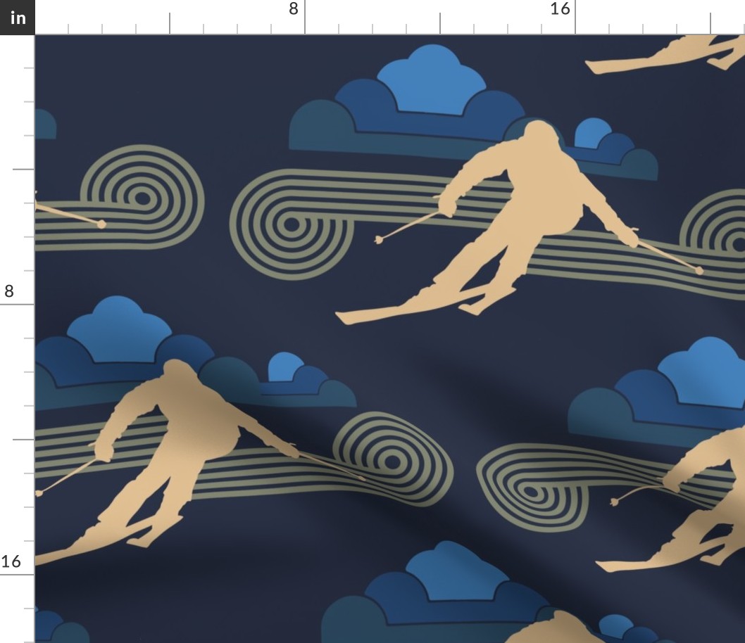 Oversize Retro Snow Ski on Navy with Clouds