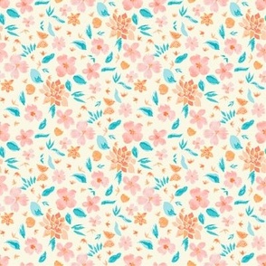 Peach Watercolour floral //multidirectional//Small scale//Spring