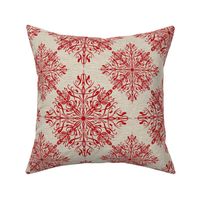 Snowflake beige and red Christmas linen winter joy. 