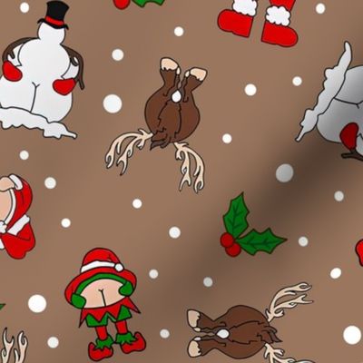 Large Scale Cheeky Santa Snowman Reindeer Elf Sarcastic Christmas on Brown