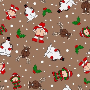 Large Scale Cheeky Santa Snowman Reindeer Elf Sarcastic Christmas on Brown
