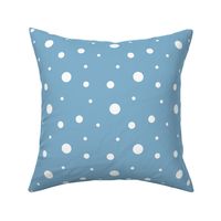 White Polka Dots on Dusty Blue