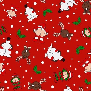 Large Scale Cheeky Santa Snowman Reindeer Elf Sarcastic Christmas on Red