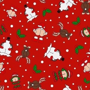 Medium Scale Cheeky Santa Snowman Reindeer Elf Sarcastic Christmas on Red