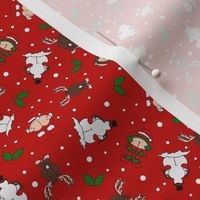 Small Scale Cheeky Santa Snowman Reindeer Elf Sarcastic Christmas on Red