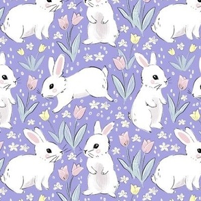 Easter bunnies Easter fabric Candy colors - lilac small scale