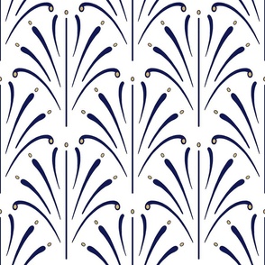 Art Nouveau Fans Large | Navy + Gold on White