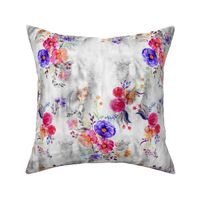 Vivid and bright watercolor florals on light grey background Small scale