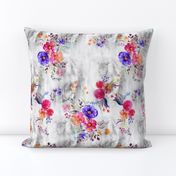 Vivid and bright watercolor florals on light grey background Small scale