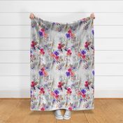 Vivid and bright watercolor florals on light grey background Large scale