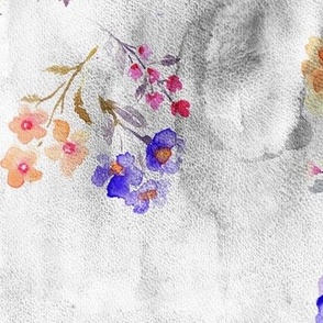 Vivid and bright watercolor florals on light grey background Large scale