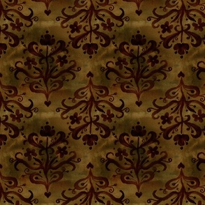 Romantic stylized floral damask in Dark Academia aesthetics Large scale