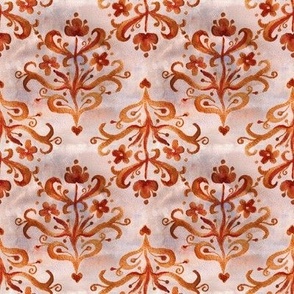 Romantic stylized floral damask in blush pink and rust gold Small scale