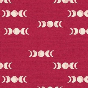 Burning sky with moon phases on Viva Magenta Pantone color of the year 2023 Background with burlap texture Small scale