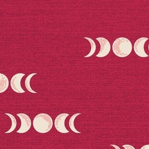 Burning sky with moon phases on Viva Magenta Pantone color of the year 2023 Background with burlap texture Medium scale