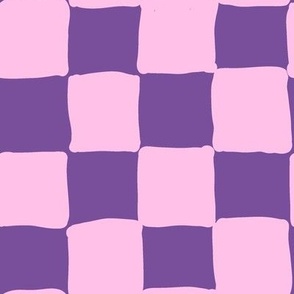 Hand drawn checks in barbie pink and violet Medium scale