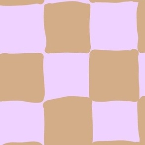 Hand drawn checks in digital lavender and beige Large scale