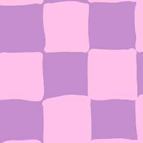 Hand drawn checks in digital lavender and pink Large scale