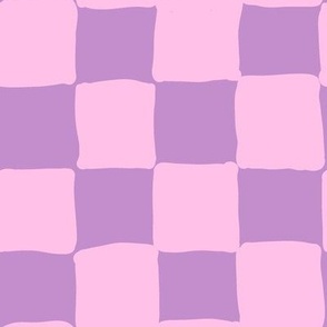 Hand drawn checks in digital lavender and pink Medium scale