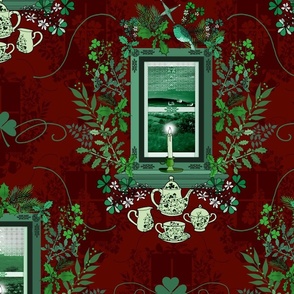 An Irish Christmas Toile (Dark Cranberry large scale)  