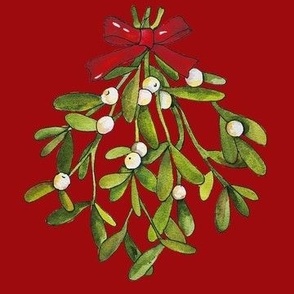 Holiday Mistletoe on Red 