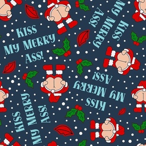 Large Scale Kiss My Merry Ass Sarcastic Santa on Navy