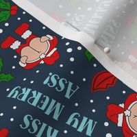 Medium Scale Kiss My Merry Ass Sarcastic Santa on Navy