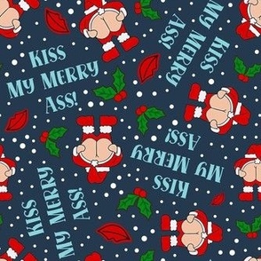 Medium Scale Kiss My Merry Ass Sarcastic Santa on Navy