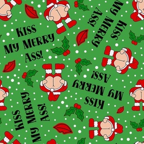 Large Scale Kiss My Merry Ass Sarcastic Santa on Green