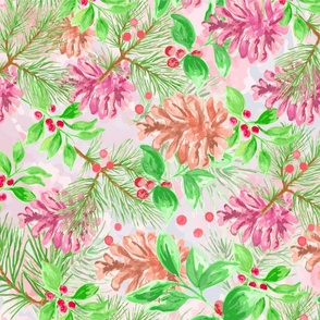 Winter in Green and Pink Tea Towel