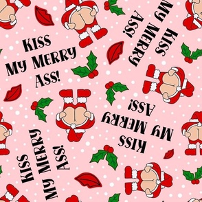 Large Scale Kiss My Merry Ass Sarcastic Santa on Pink